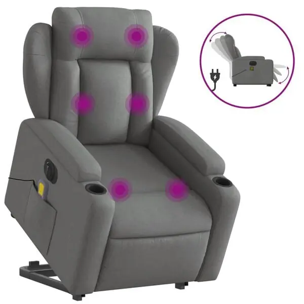 Erbjudandepris vidaXL Elektrisk massagefåtölj med uppresningshjälp mörkgrå tyg