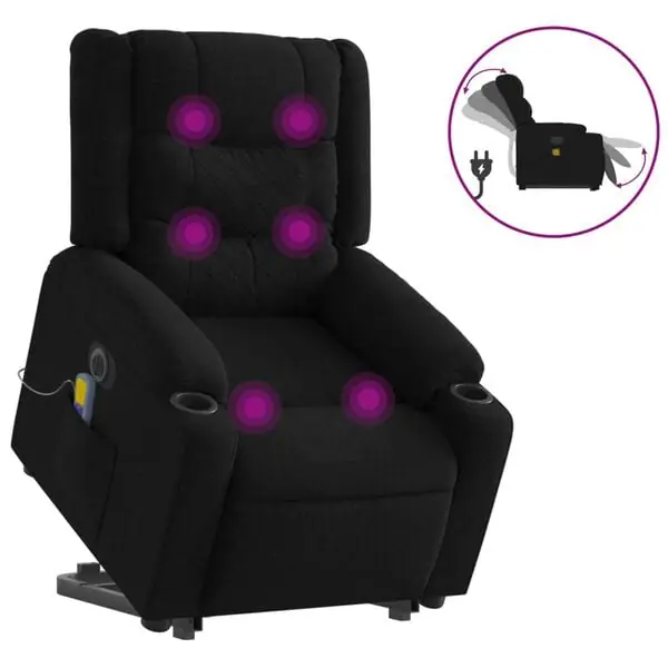 Nedsatt pris vidaXL Elektrisk massagefåtölj med uppresningshjälp svart tyg