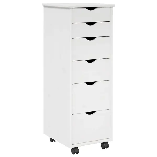 vidaXL Rullande skåp med hjul Vit 34 x 39 x 93,5 cm Massiv furu Rabatt
