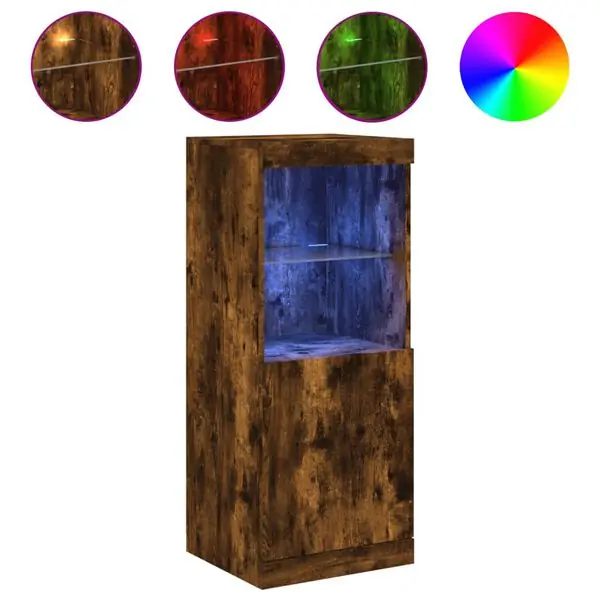 vidaXL Skänk med LED-belysning rökfärgad ek 41x37x100 cm Lägg i varukorgen
