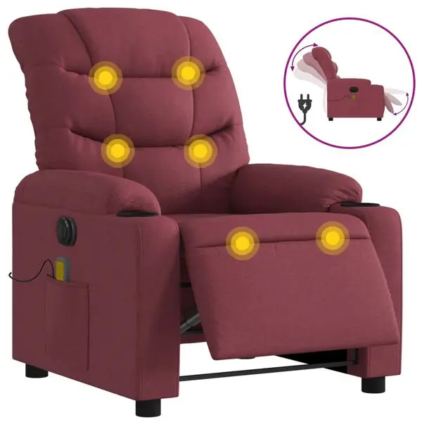 Beställ idag vidaXL Elektrisk massagefåtölj vinröd tyg