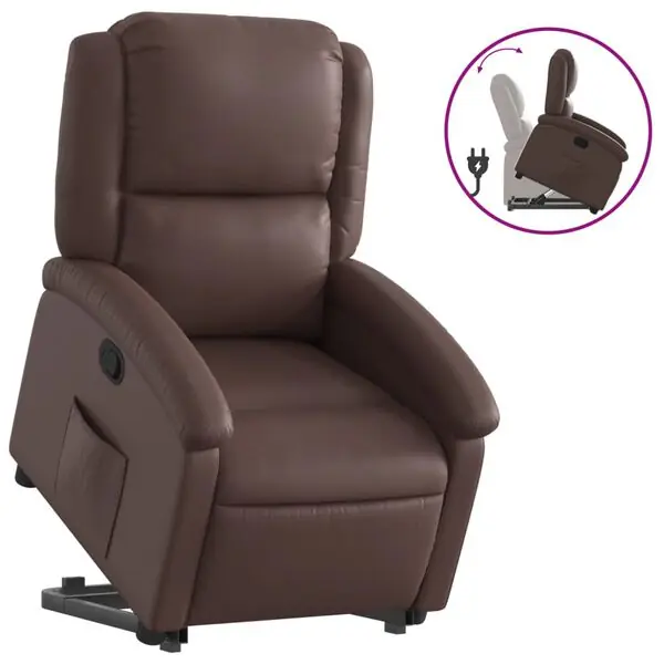 vidaXL Reclinerfåtölj med uppresningshjälp brun konstläder Köp online