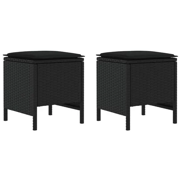 Fynd vidaXL Trädgårdspall 2 Stycke Svart 38 x 38 x 45 cm PE Rattan