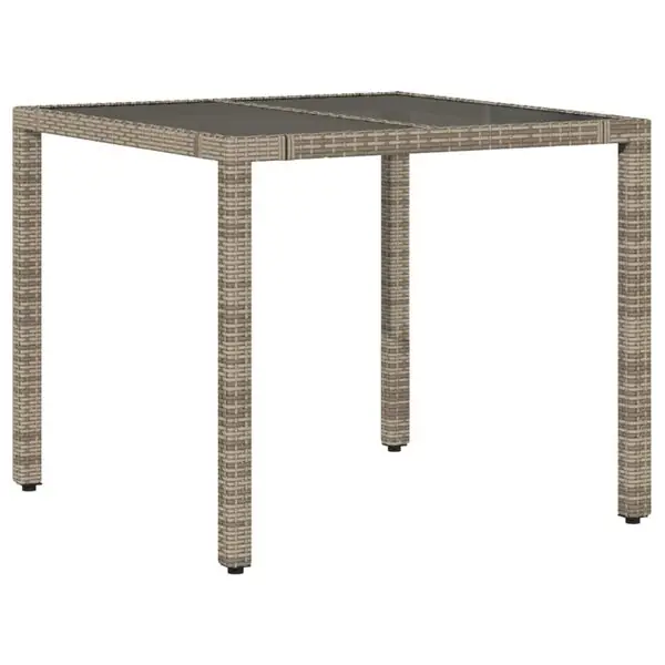 vidaXL Trädgårdsbord med glasskiva grå 90x90x75 cm konstrotting Sänkt pris