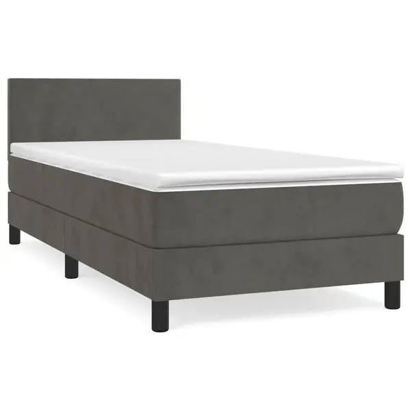 vidaXL Ramsäng med madrass mörkgrå 90x190 cm sammet Extra rabatt