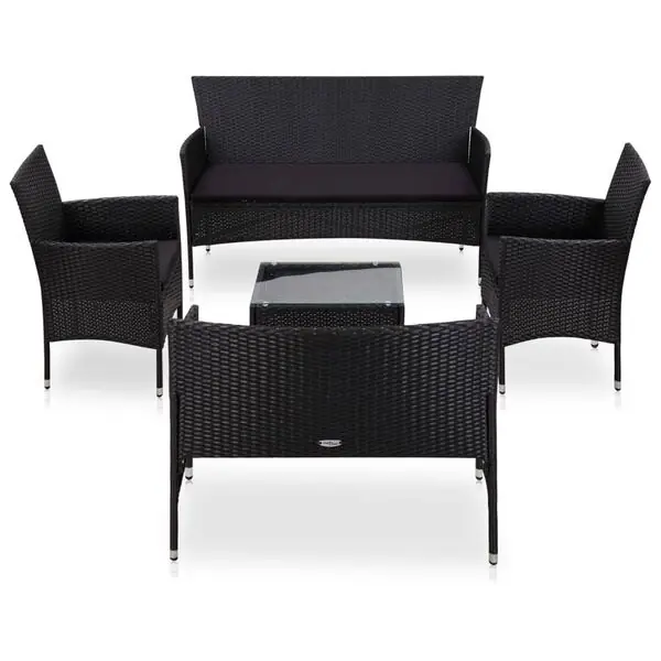 vidaXL Loungegrupp med dynor 5 delar konstrotting svart Endast denna vecka