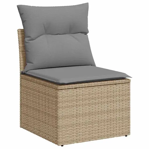vidaXL Soffa utan armstöd för trädgården med dynor beige konstrotting Lägg i varukorgen