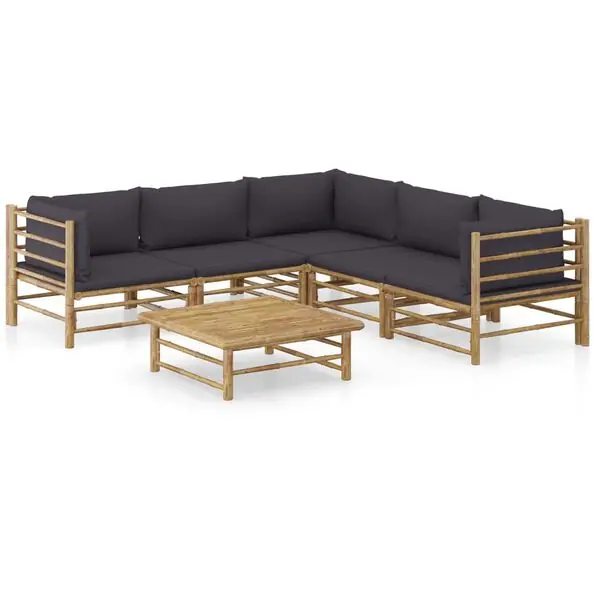 vidaXL Loungegrupp för trädgården med mörkgrå dynor 6 delar bambu Endast idag