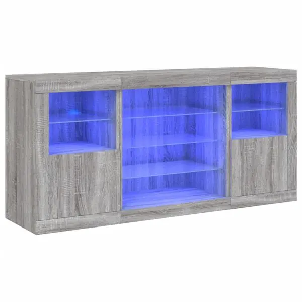 Begränsat antal vidaXL Skänk med LED-belysning grå sonoma 142,5x37x67 cm