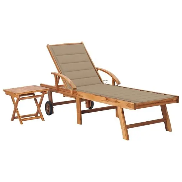 vidaXL Solsäng med bord och dyna massiv teak Begränsat antal