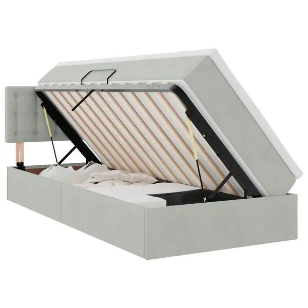 vidaXL Förvaringssäng med LED med madrass Ljusgrå 90 x 190 cm Sammet Premium