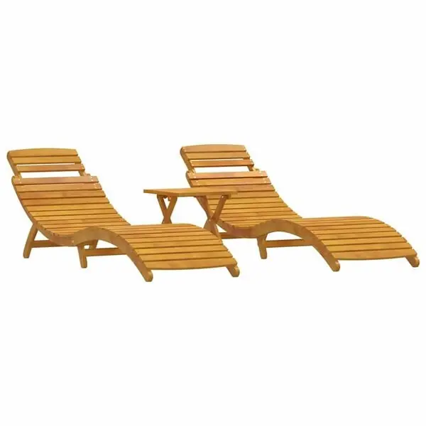 vidaXL Solsäng 3 pcs Brun Massivt Akaciaträ Premium