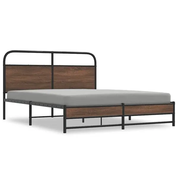 Handla nu vidaXL Sängram utan madrass metall brun ek 160x200 cm