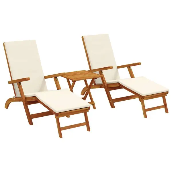 vidaXL Reclining och Fällbar Solstol 3 pcs Gräddvit Massivt Akaciaträ Endast idag