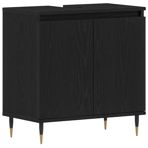 Nyhet vidaXL Badrumsskåp med handfat med lagring Svart Ek 58 x 33 x 60 cm