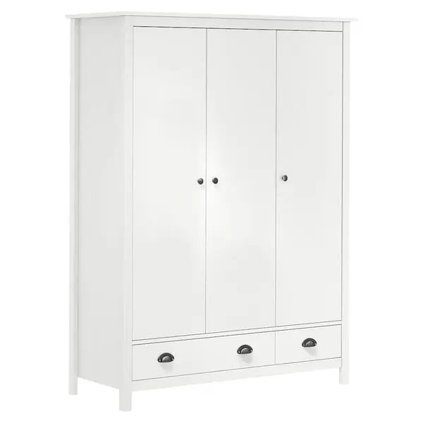 vidaXL Garderob 3 dörrar Hill vit 127x50x170 cm massiv furu Rabatter