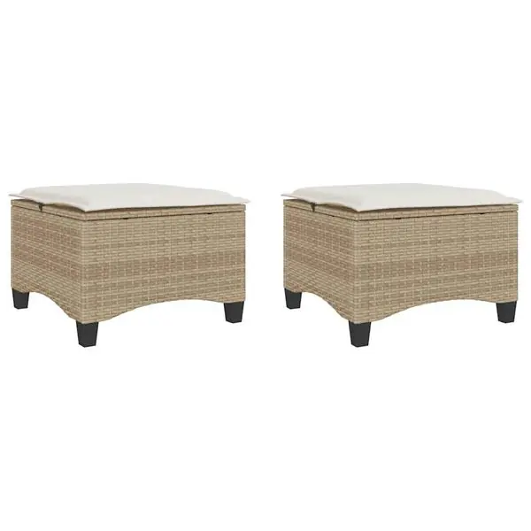 vidaXL Trädgårdspallar med dynor 2 st, beige 55x55x36 cm konstrotting Bästa pris