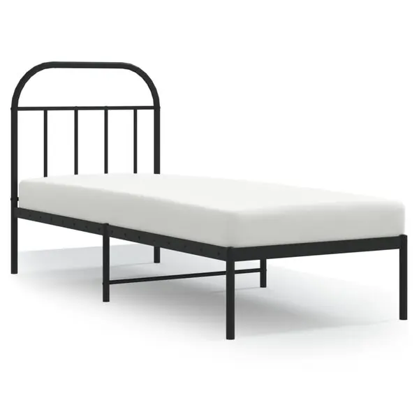 vidaXL Sängram med huvudgavel metall svart 75x190 cm Outlet