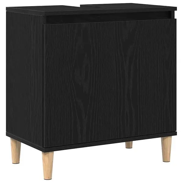 vidaXL Badrumsskåp med handfat med hylla Svart Ek 58 x 33 x 60 cm Extra rabatt