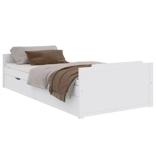 vidaXL Sängram med lådor vit massiv furu 90x200 cm Begränsad tid
