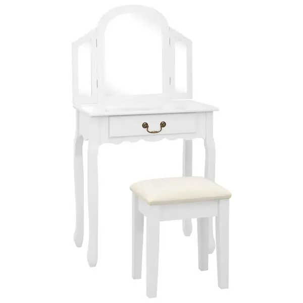 Fynd vidaXL Sminkbord med pall vit 65x36x128 cm kejsarträ MDF
