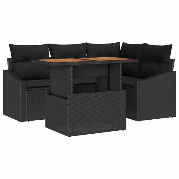 vidaXL Trädgårdsmöbelset med kudde 5 pcs Svart och Brunt Lägg i varukorgen