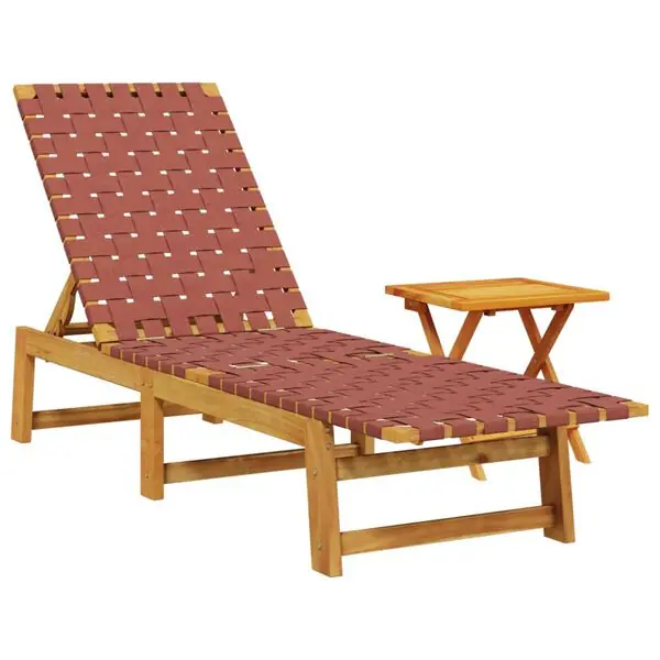 Billigare vidaXL Solsäng med bord röd massivt akaciaträ och tyg