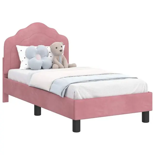 Extra rabatt vidaXL Sängram för småbarn med huvudgavel Rosa 70 x 140 cm Sammet
