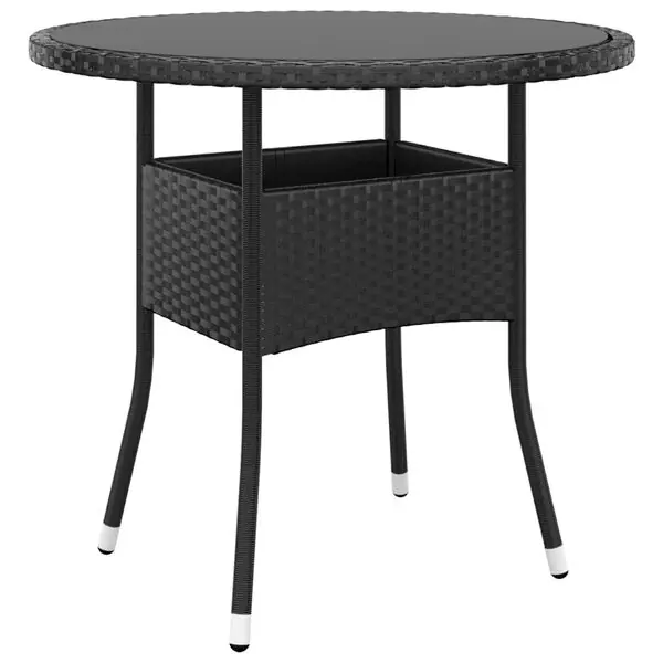 Säker betalning vidaXL Trädgårdsbord Ø80x75 cm härdat glas och konstrotting svart