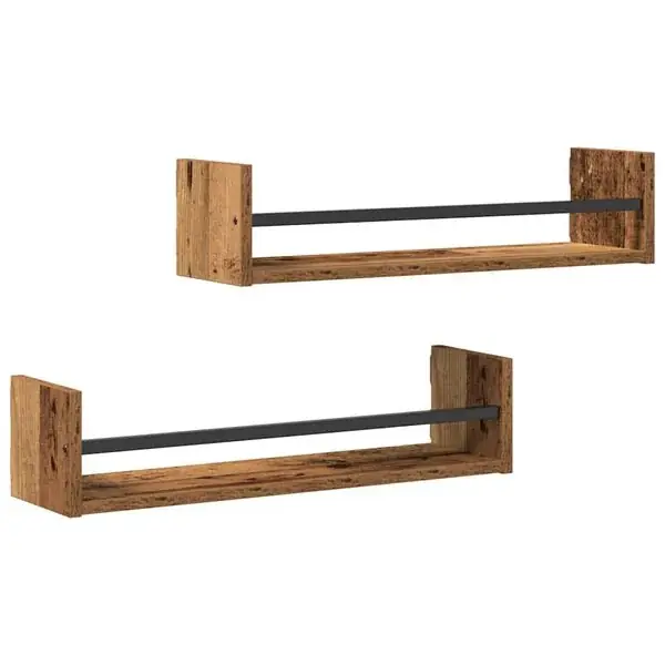 vidaXL Vägg hylla Väggmonterad 2 pcs Gammalt trä 60 x 16 x 14 cm Beställ nu