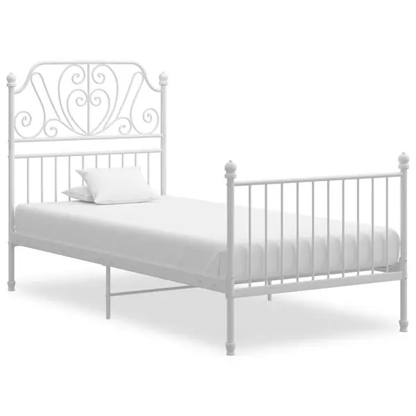Erbjudande vidaXL Sängram utan madrass vit metall 90x200 cm