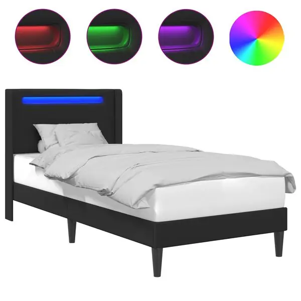 Expressleverans vidaXL Sängram med LED-ljusslingor Svart 80 x 200 cm Konstläder