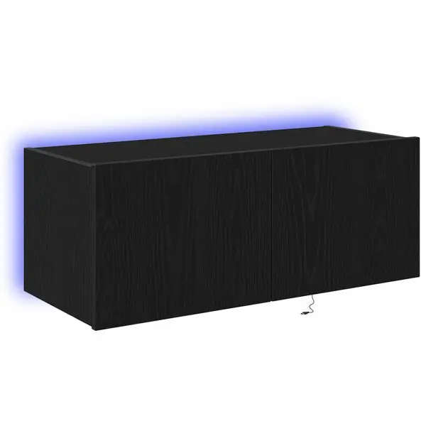 Sista chansen vidaXL TV Vägghylla med LED Svart Ek 80 x 35 x 31 cm Konstruerat trä