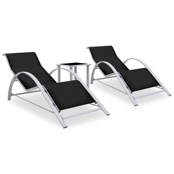 Outlet vidaXL Solsängar 2 st med bord aluminium svart
