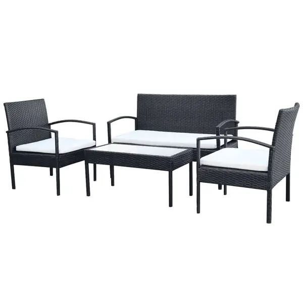 Endast idag vidaXL Loungegrupp för trädgården med dynor 4 delar konstrotting svart