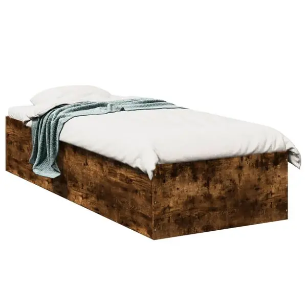 Sänkt pris vidaXL Sängram utan madrass rökfärgad ek 75x190 cm konstruerad trä