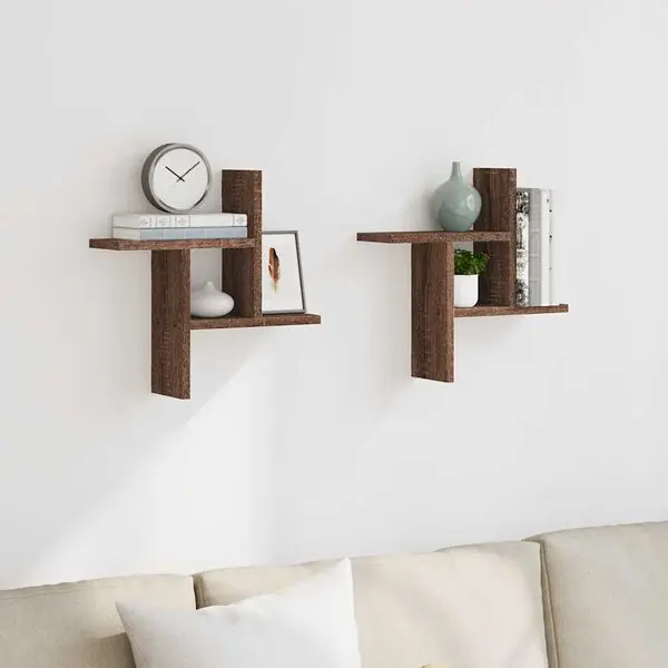 vidaXL Vägghyllor 2 st brun ek 38x12x38 cm konstruerat trä Extra rabatt