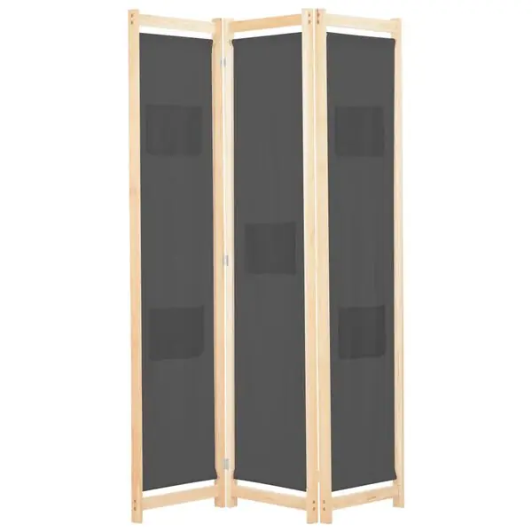 vidaXL Rumsavdelare 3 paneler 120x170x4 cm grå tyg Nyhet
