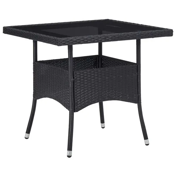vidaXL Matbord för trädgård svart konstrotting och glas Rea