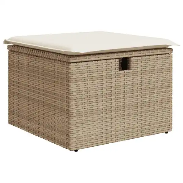 vidaXL Trädgårdspall med dyna beige 55x55x37 cm konstrotting Outlet