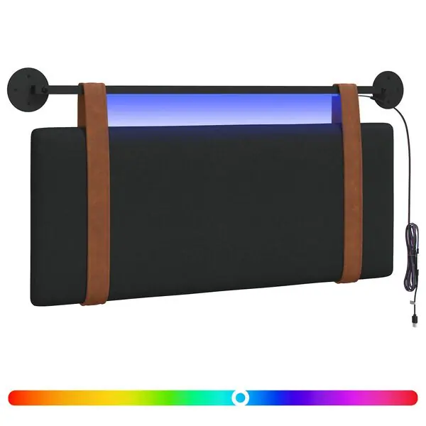 vidaXL Hängande sänggavel Med LED-lampa Svart Antik PU Sista chansen