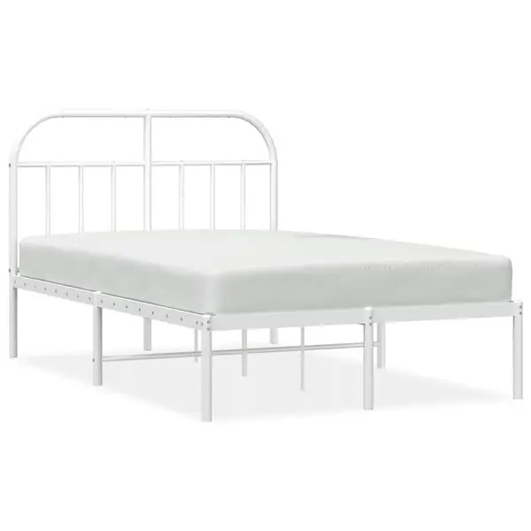 vidaXL Sängram med huvudgavel metall vit 135x190 cm Fri frakt