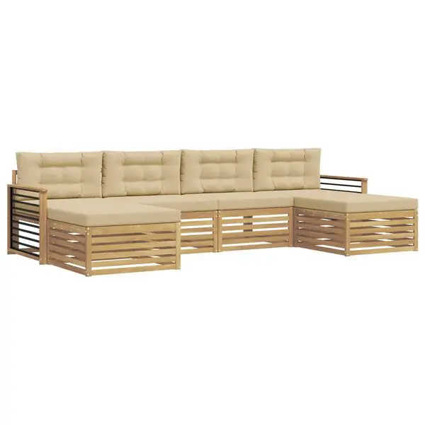 vidaXL Soffgrupper med kudde 6 pcs Vit och Beige Massivt Akaciaträ Populärt val