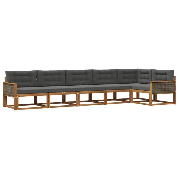 Handla nu vidaXL Utomhussoffset med kudde 6 pcs Naturlig och Antracit