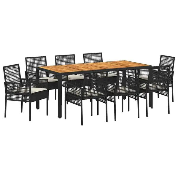 vidaXL Trädgårdsmöbelset 9 pcs Svart konstrotting Lägg i varukorgen