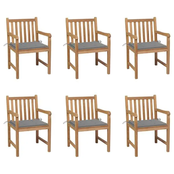 Erbjudande vidaXL Trädgårdsstolar 6 st med gråa dynor massiv teak
