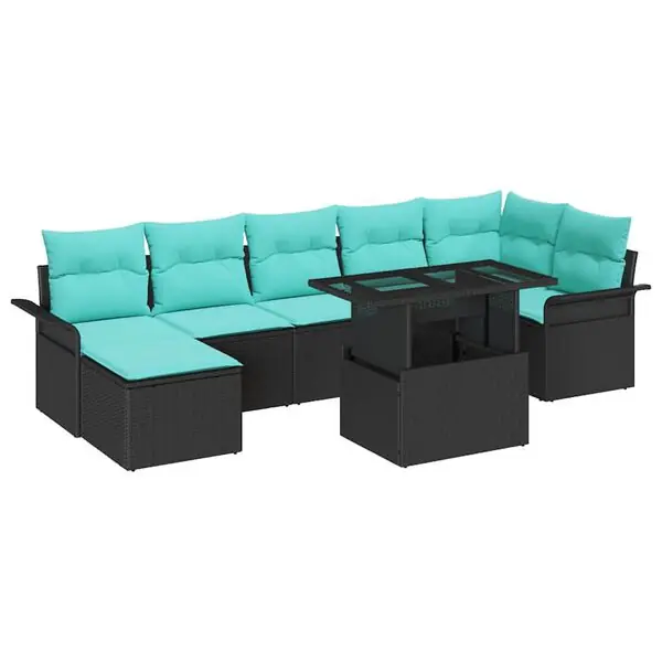 Kundfavorit vidaXL Trädgårdsoffset med kudde 8 pcs Svart konstrotting