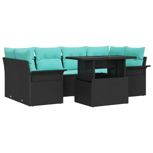 Billig vidaXL Trädgårdsoffset med kudde 7 pcs Svart Poly rattan