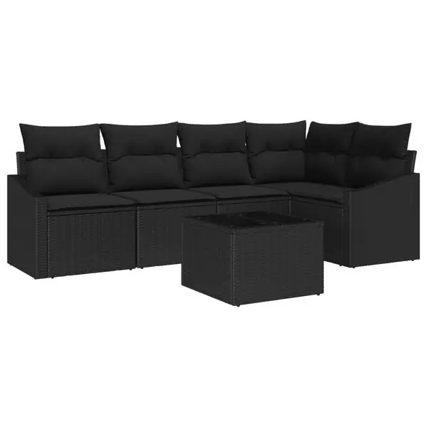 Premium vidaXL Trädgårdsoffset med kudde med lagring 6 pcs Svart konstrotting