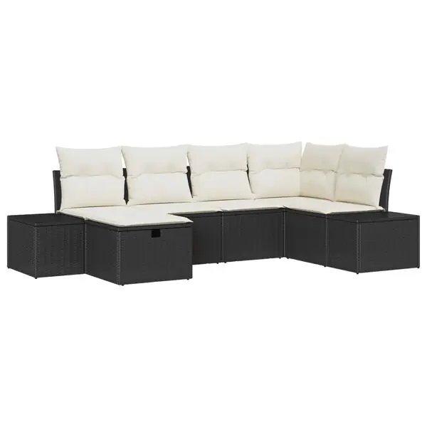vidaXL Trädgårdsoffset med kudde 6 pcs Svart konstrotting Outlet
